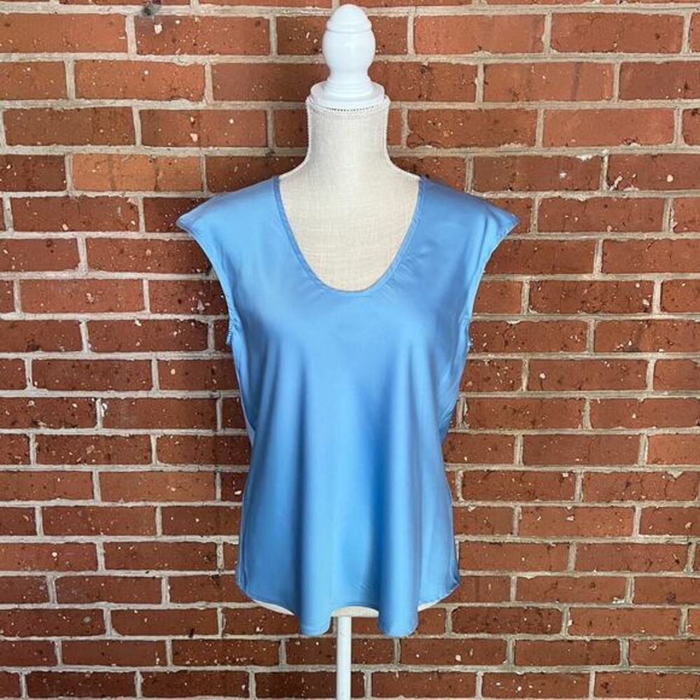 Philosophy Republic Clothing Womens Satin Blue Breeze V Neck Cap Sleeve Blouse L